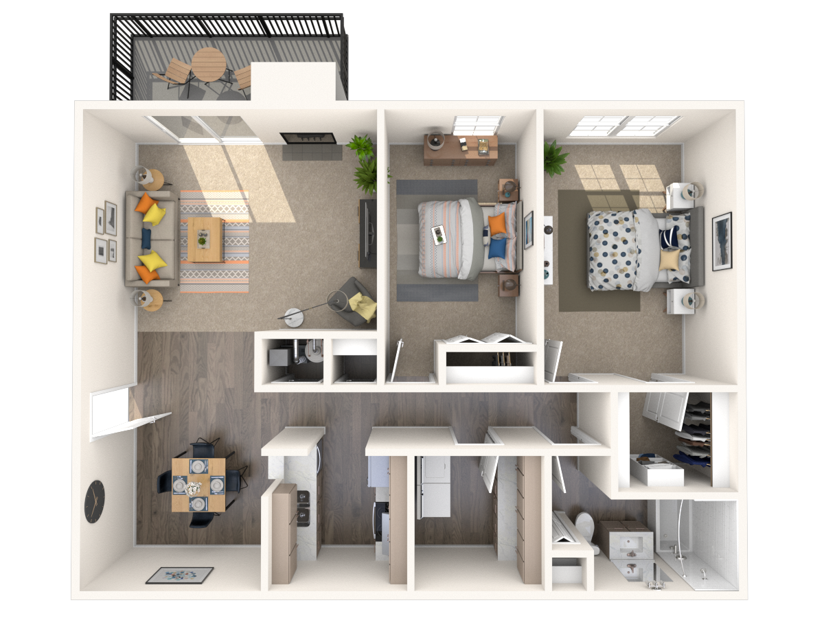 Floor plan for 2 beds, 1 bath, 1000 sqft